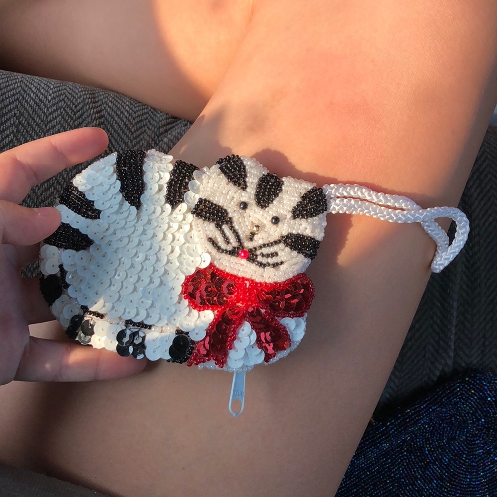 Vintage cat clutch hand coin pouch